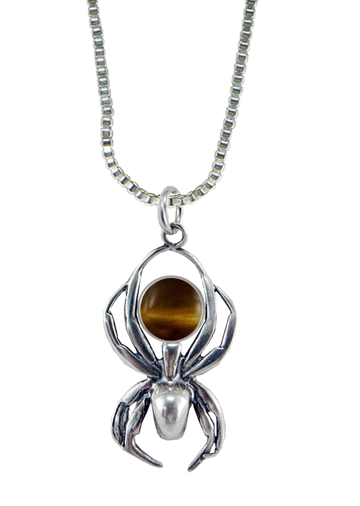 Sterling Silver Friendly Little Spider Pendant With Tiger Eye